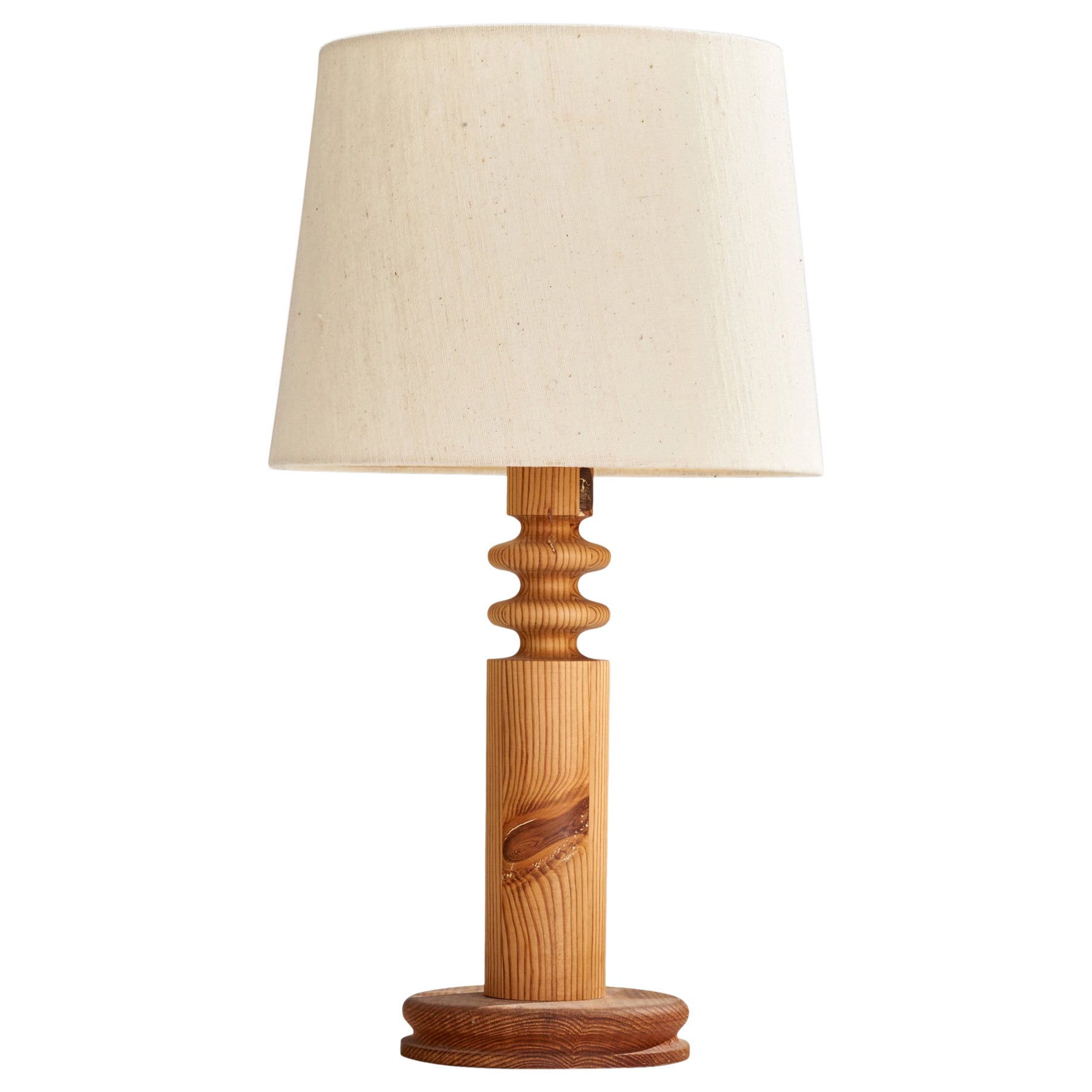 Uno Kristiansson, Table Lamp, Pine, Fabric, Sweden, 1970s For Sale