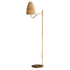 Nya Öia, Floor Lamp, Brass, Rattan, Sweden, 1970s