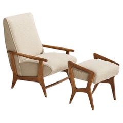 Augusto Romano Attribution, Lounge Chair, Wood, Fabric, Italy, 1950s