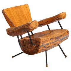 Vintage Sabena, Freeform Lounge Chair, Walnut, Iron, Brass, Mexico, 1950s
