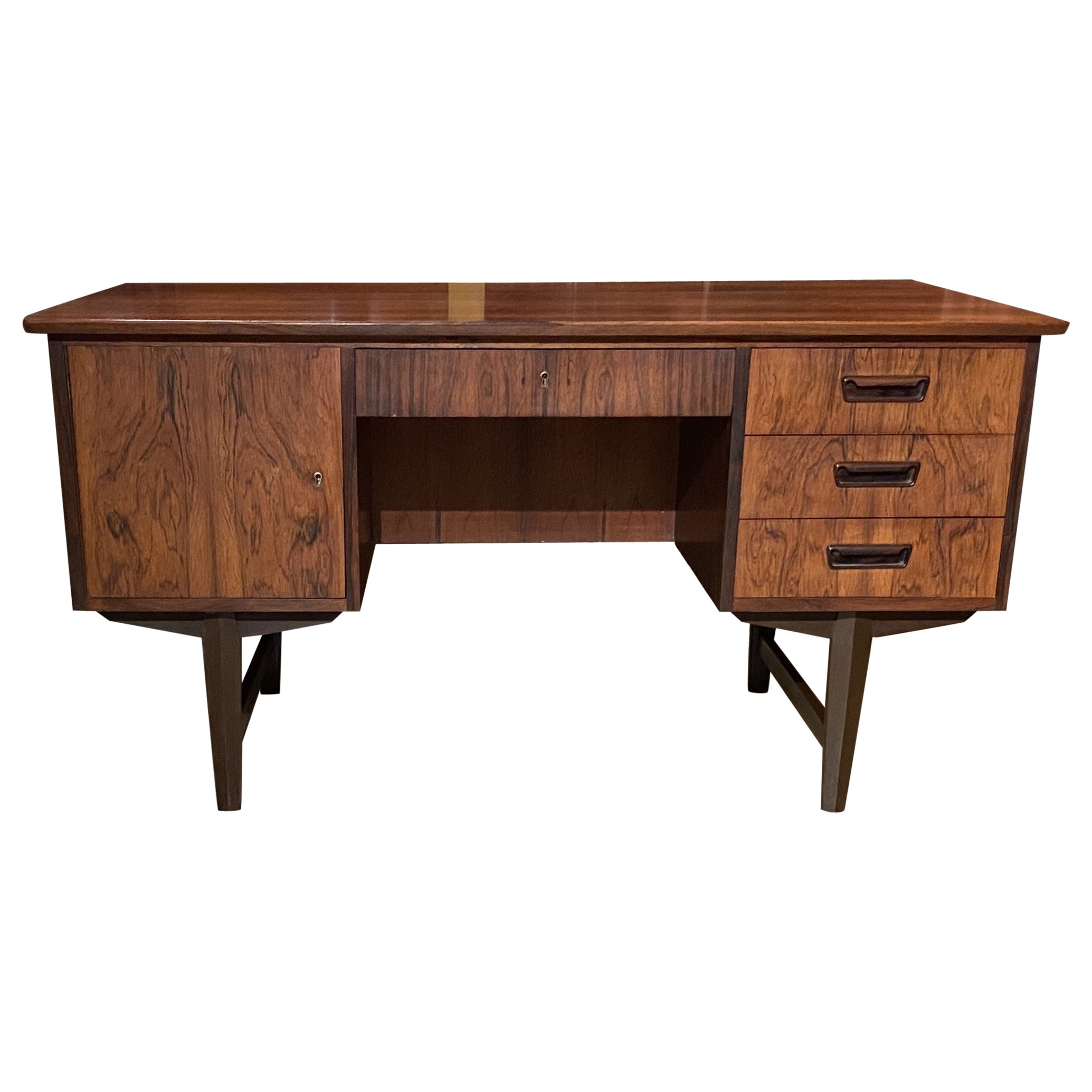 Rosewood Mid Century Modern Desk with Bookcase Front For Sale