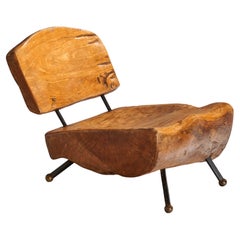 Sabena, chaise longue de forme libre, noyer, fer, laiton, Mexique, années 1950