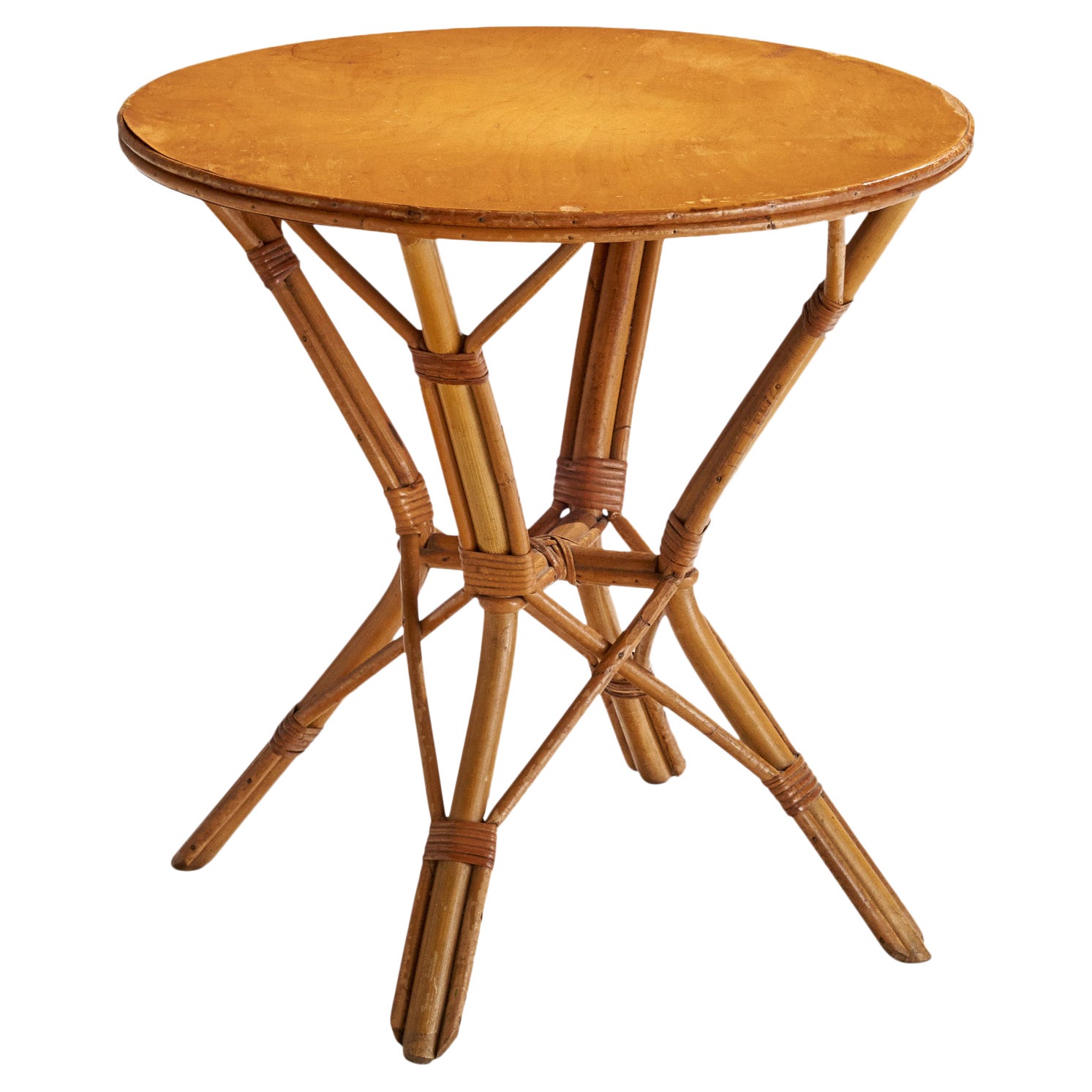 American Designer, Side Table, Bamboo, Rattan, Wood, USA, 1950s For Sale