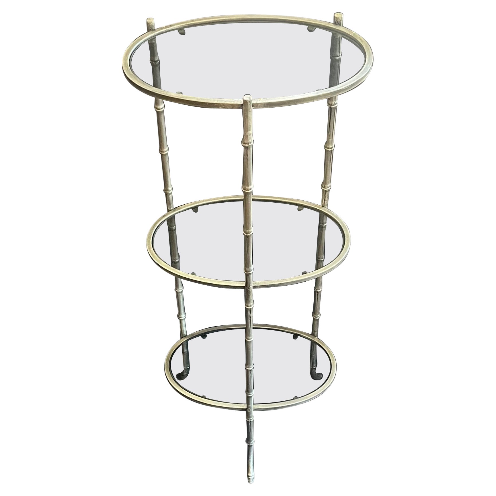 Wunderschöner ovaler Bagues Jansen Moderner Nickel Bronze Kunstbambus Oval Rauchglastisch  im Angebot