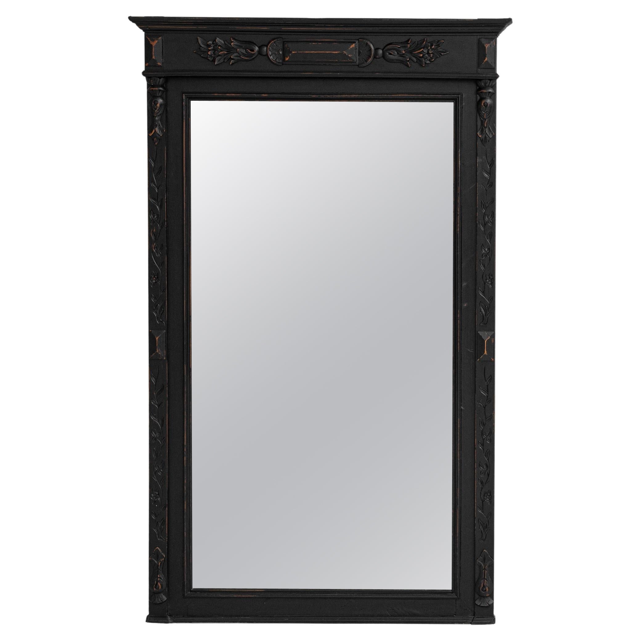 Early 20th Century French Wood Black Patinated Mirror