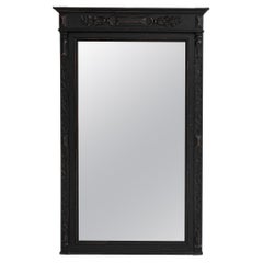 Antique Early 20th Century French Wood Black Patinated Mirror
