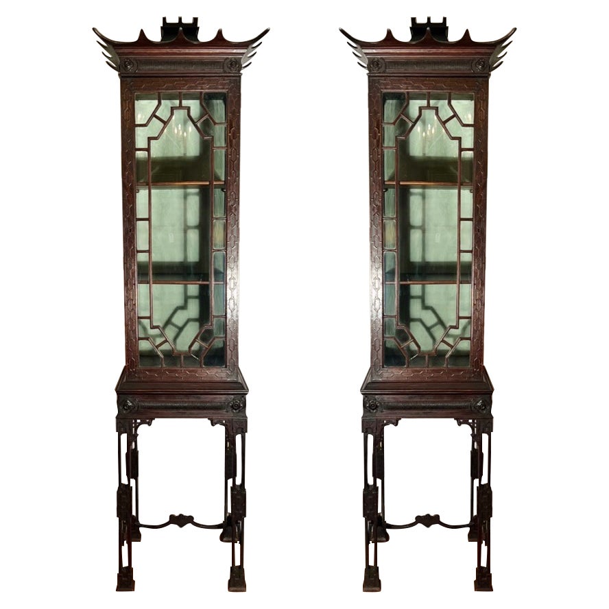 Pair Antique English Mahogany Chippendale Vitrines, Circa 1890. For Sale