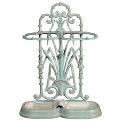Vintage Enameled Iron Umbrella Stand Circa 1930 with Frog and Rush Motifs