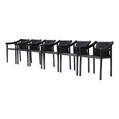 Black leather Used 905 dining chairs by Vico Magestretti for Cassina Italy