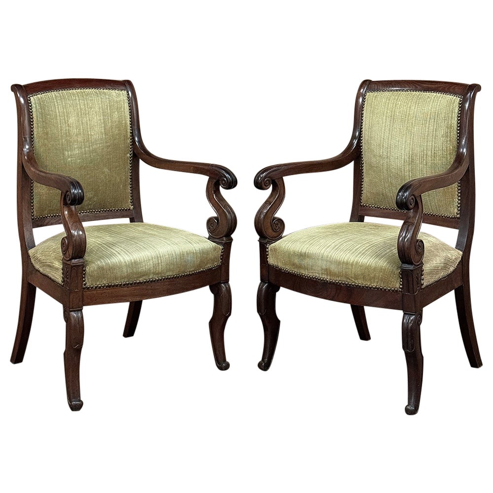 Pair 19th Century French Louis Philippe Period Mahogany Armchairs