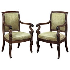 Antique Pair 19th Century French Louis Philippe Period Mahogany Armchairs