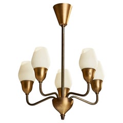 Vintage Fog & Mørup, Chandelier, Brass, Glass, Denmark, 1940s