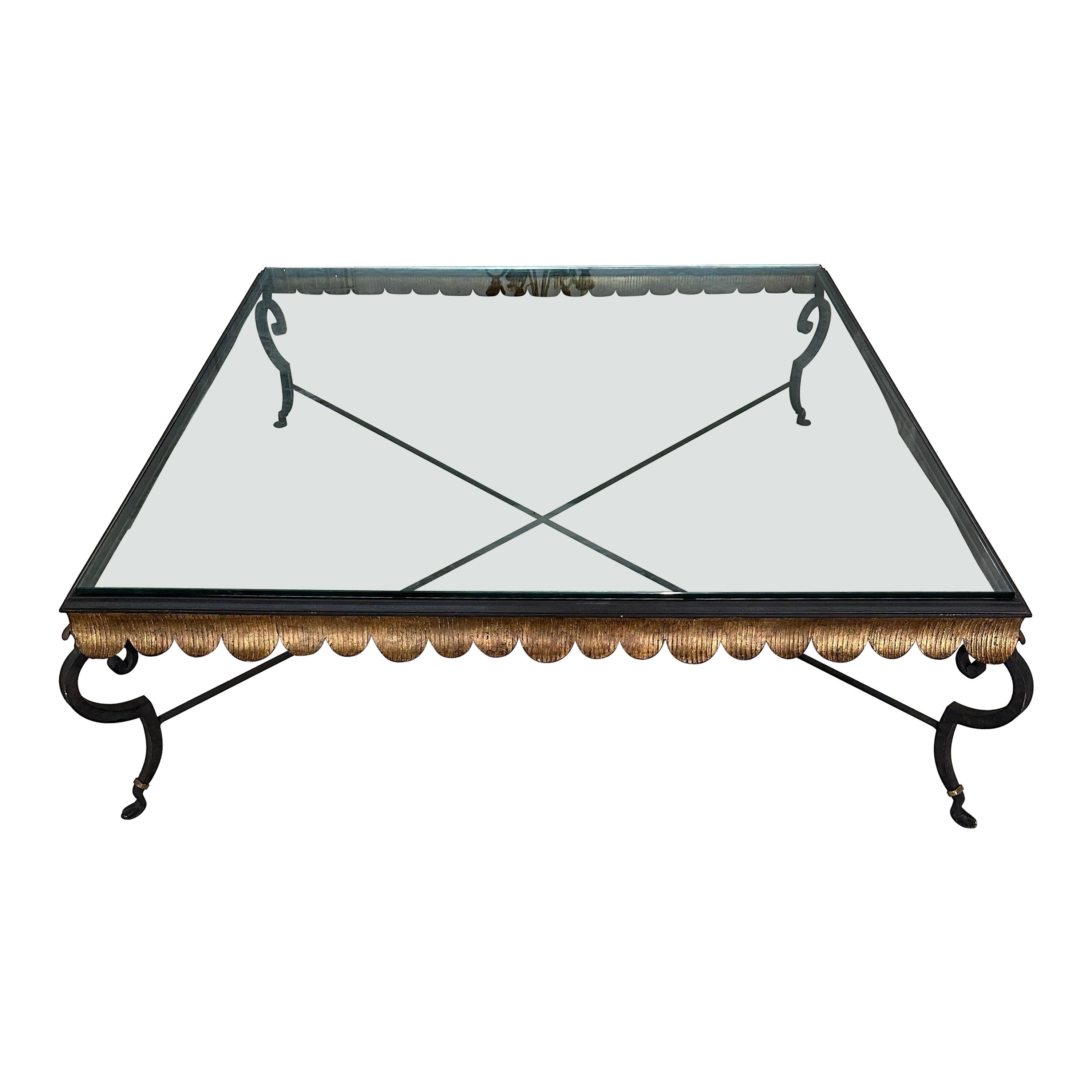 Huge wrought iron and Glass Neoclassical French Style Coffee Table For Sale
