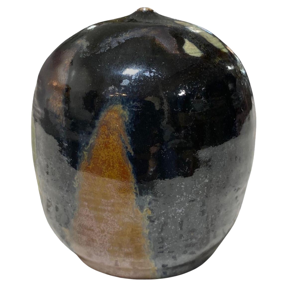 Tashiko Tazaezu Escultura de cerámica japonesa firmada Studio Pottery Closed Form With Rattle