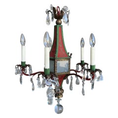 Retro Brighton Pavilion Style Chinoiserie Decorated Tole & Crystal Chandelier