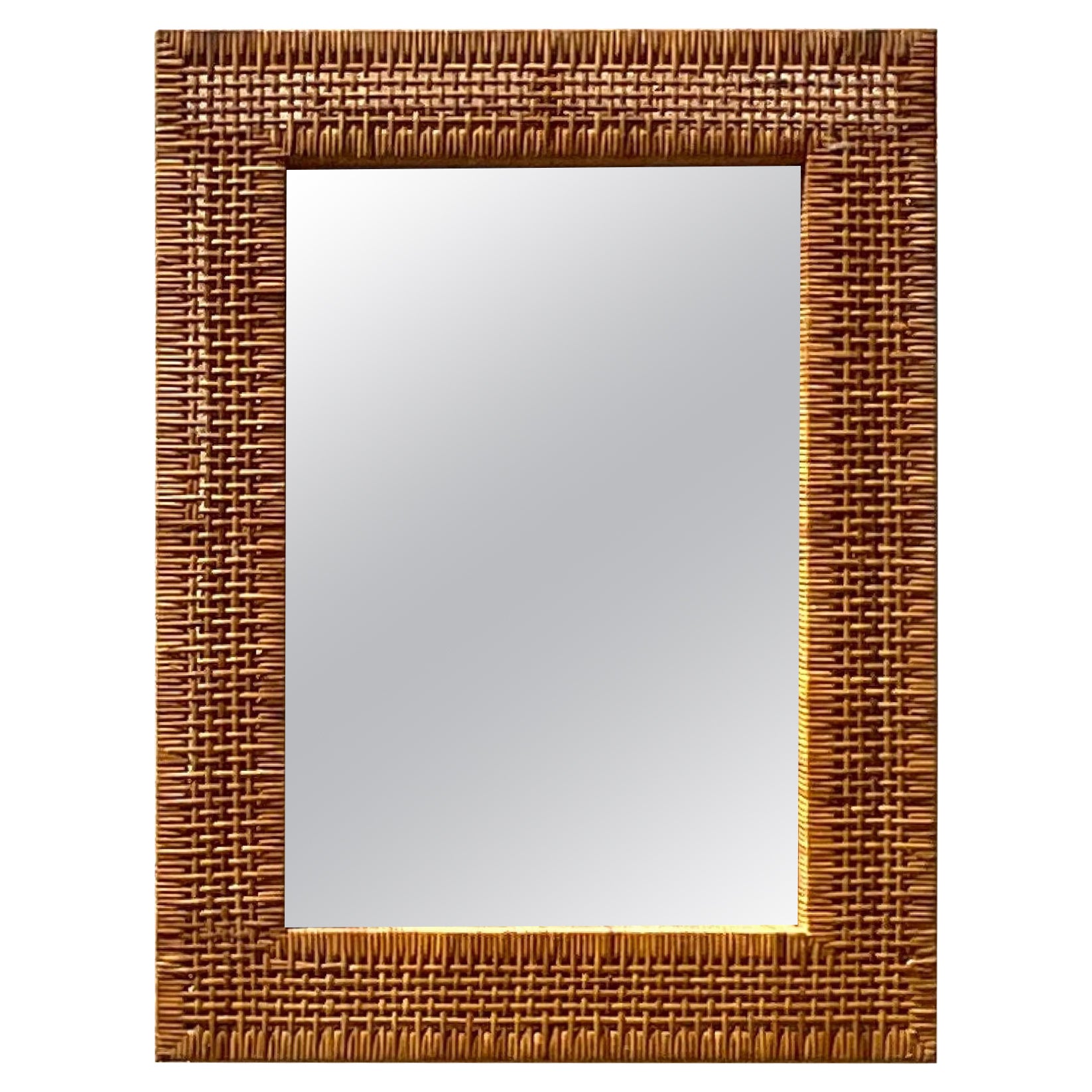 Vintage Coastal Woven Rattan Mirror For Sale