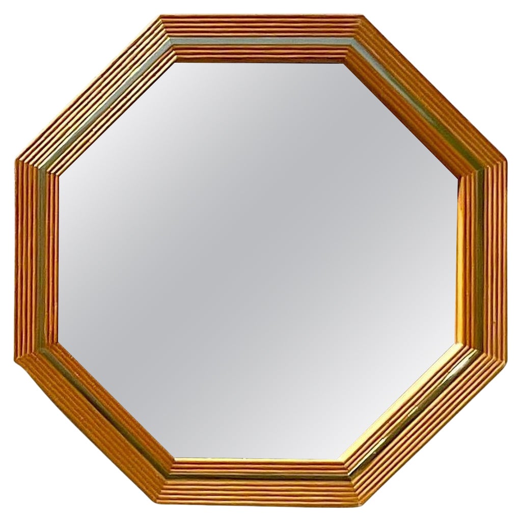 Vintage Boho Octagon Ribbed Mirror For Sale