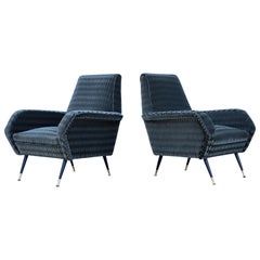 Retro 1950's Mid-Century Modern Italian Lounge Chairs With Donghia Mohair Upholstery