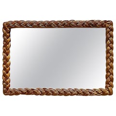 Vintage Coastal Braided Rattan Horizontal Mirror