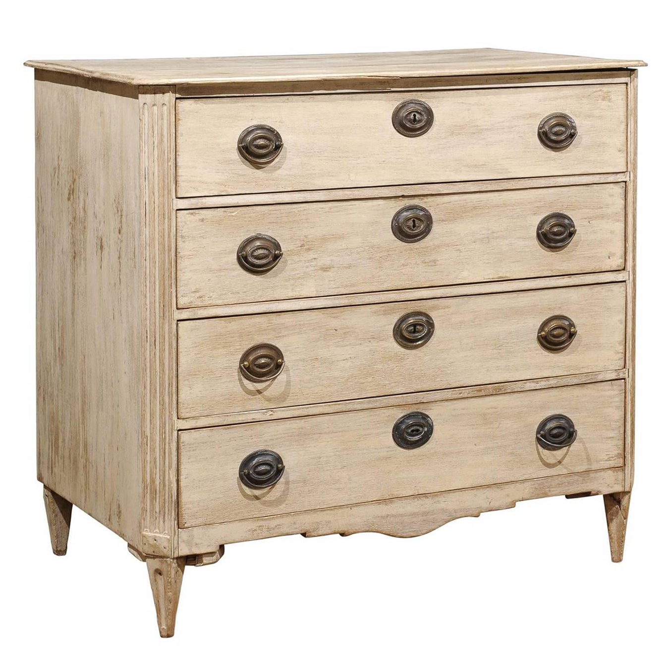 Swedish 1780s Gustavian Period Four-Drawer Commode with Chamfered Side Posts For Sale