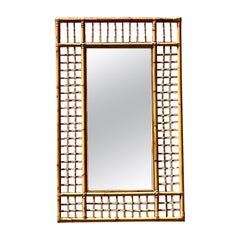 Retro Coastal Grid Rattan Mirror