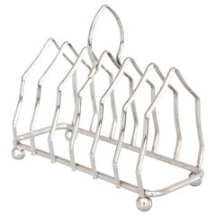 Used Art Deco Style English Silver Plate Toast Rack Letter Holder, circa 1950