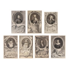 Ensemble de sept portraits de têtes d'illustrateurs de Jacobus Houbraken