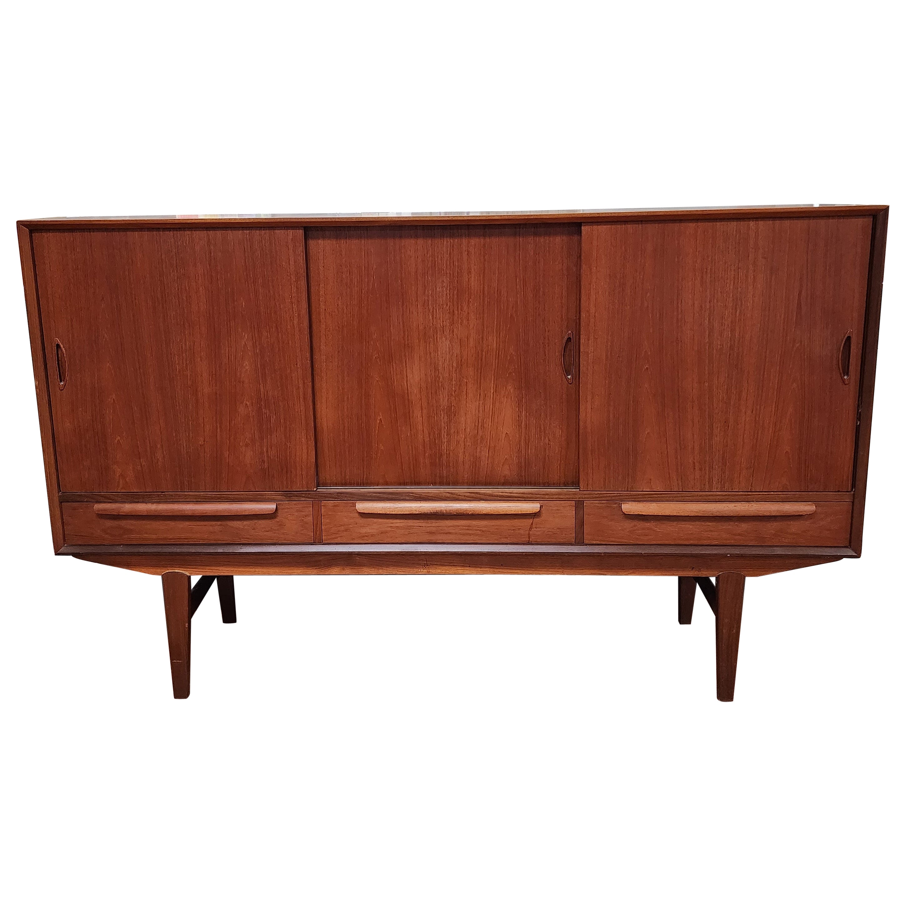 Danish Teak Tall Sideboard with Mirror For Sale
