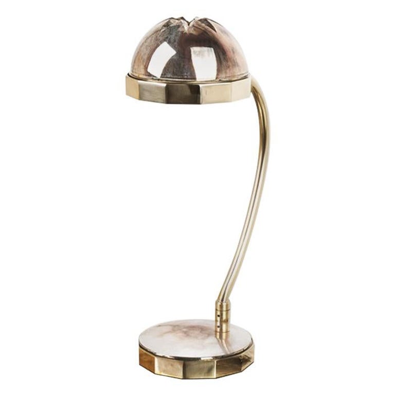 "Decò" Contemporary Table Lamp, Silvered crystal bowl, cast melted brass