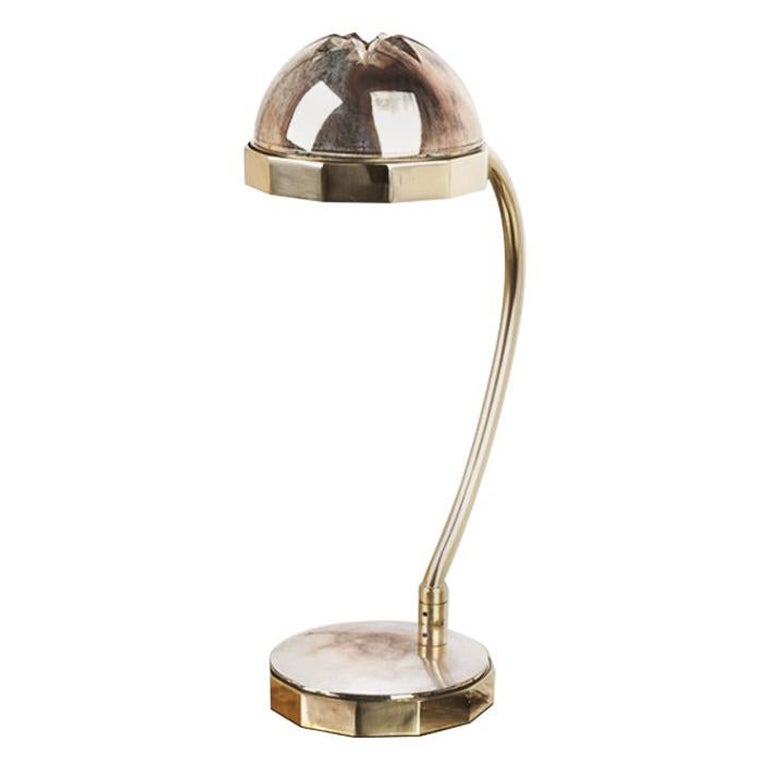 "Decò" Contemporary Table Lamp, Silvered crystal bowl, cast melted brass   For Sale