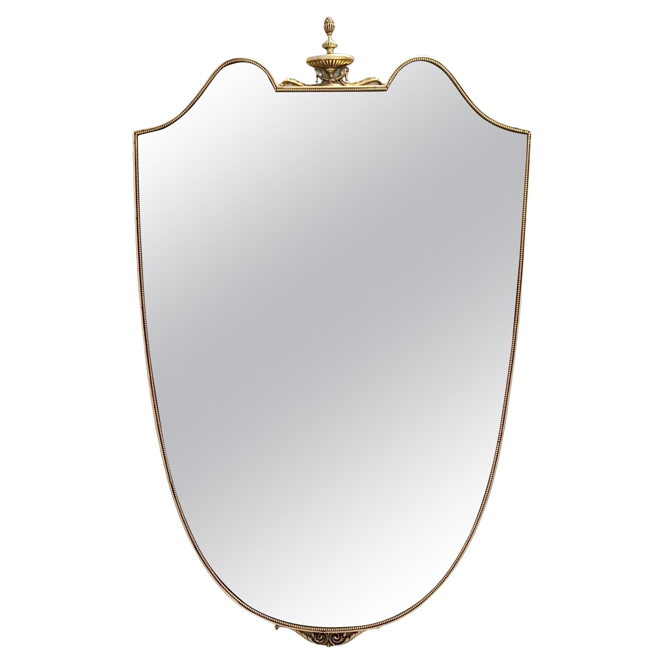 Vintage Brass Shield Shaped Wall Mirror, Italy For Sale