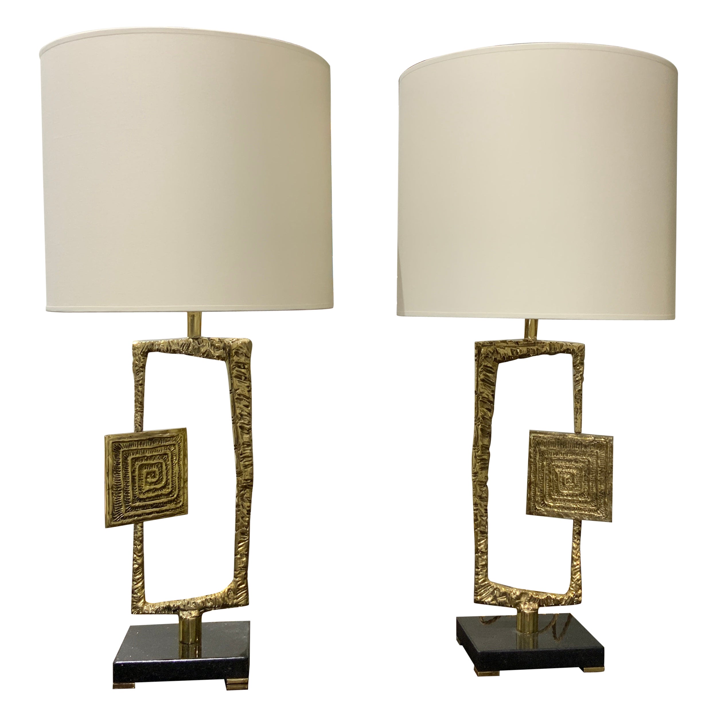 Paar Bronze-Tischlampen Angelo Brotto von Esperia 