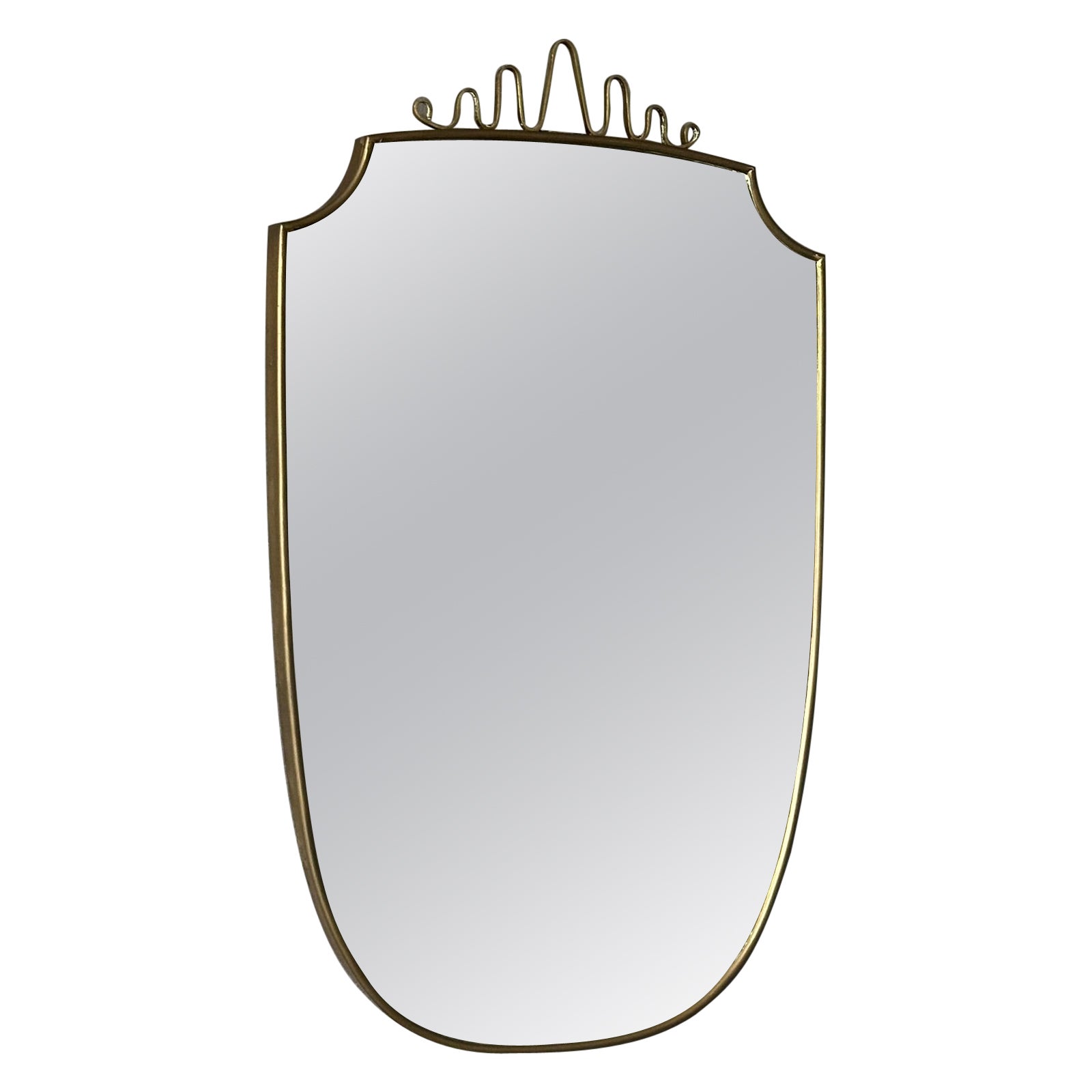 Mid-Century Modern Italian wall mirror, 1950, with brass frame and decoration For Sale