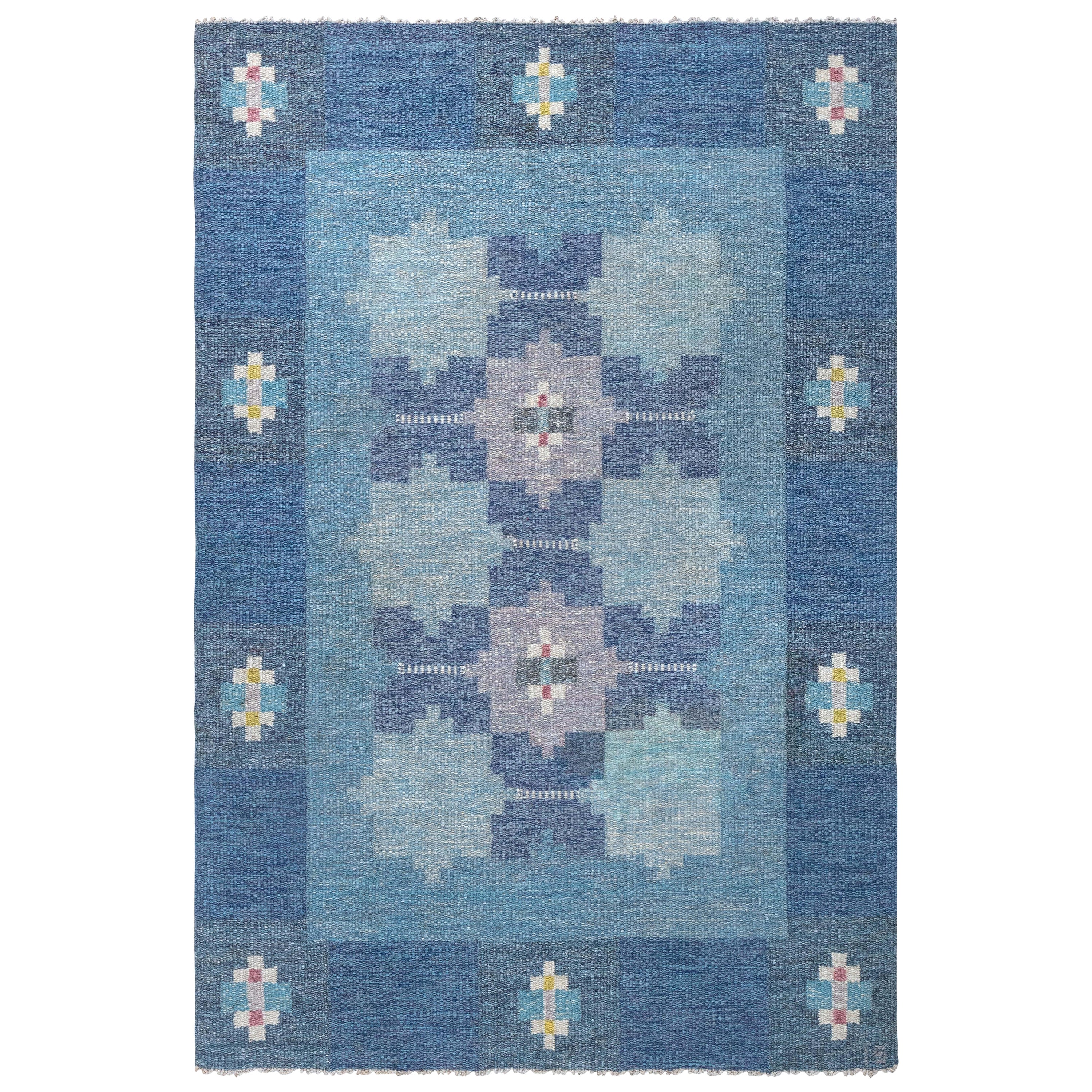Schwedischer flacher gewebter Vintage-Teppich von Ingegerd Silow im Angebot