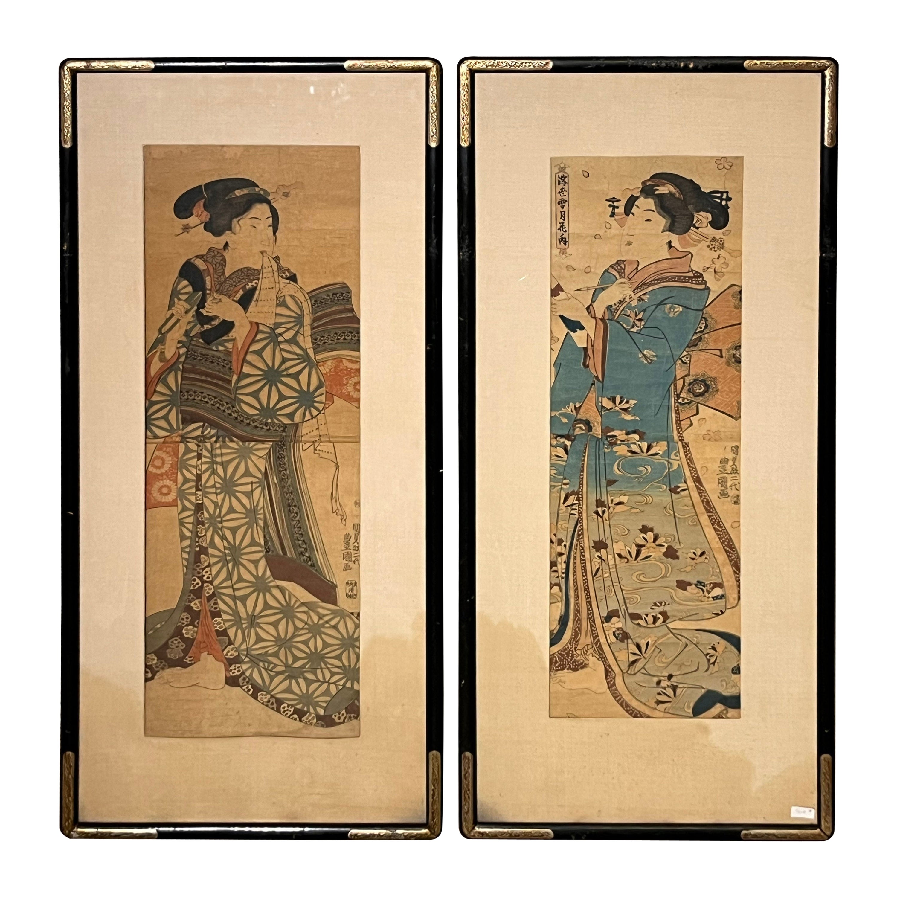Pair of Japanese panels XIX e century Utagawa Toyokuni For Sale