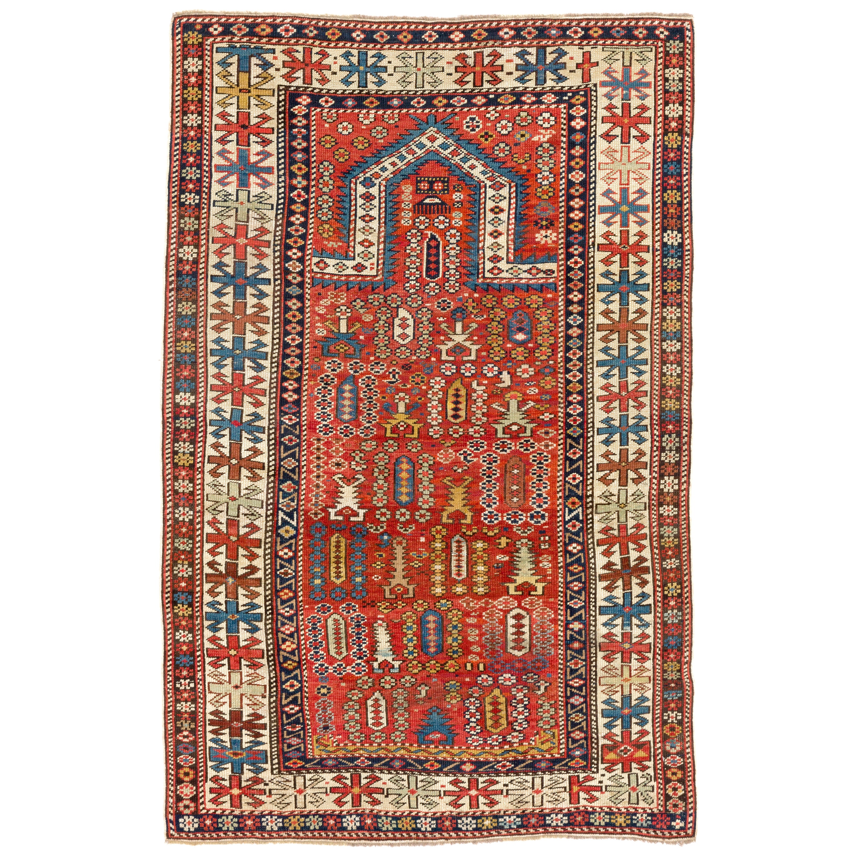 Antiker kaukasischer Shirvan-Gebetteppich 3'x4'9'' im Angebot
