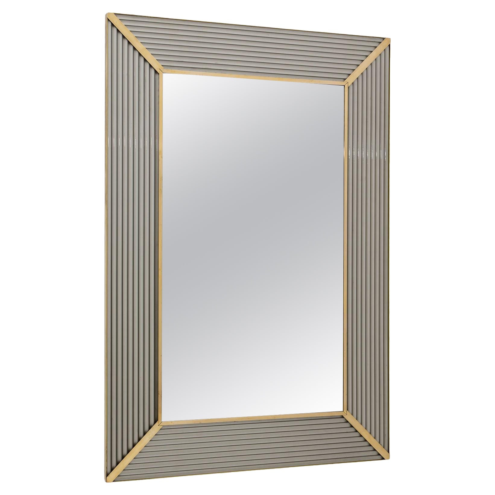 Mid-Century Modern Italian Brass and Murano Glass Wall Mirror For Sale