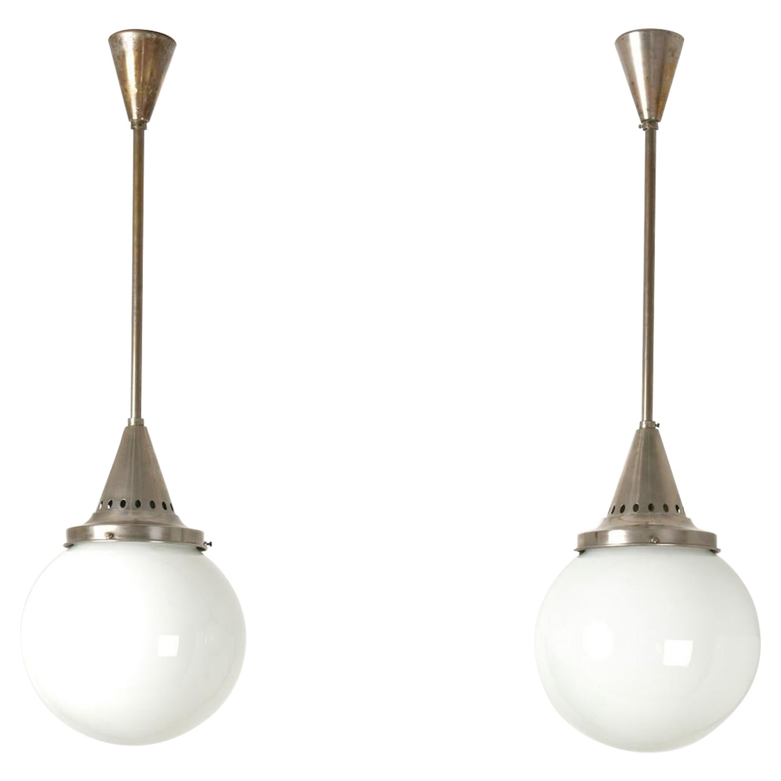 Pair of Art Deco Lights in Brass and Milk Glass, Germany - 1928 For Sale