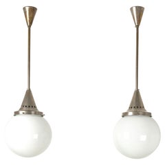 Antique Pair of Art Deco Lights in Brass and Milk Glass, Germany - 1928