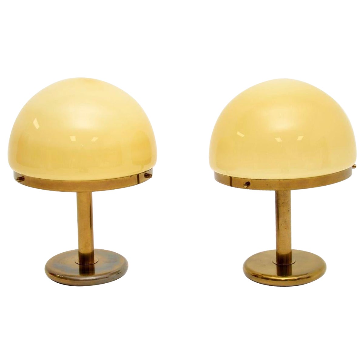 Pair of Large Vintage Italian Brass and Glass Table Lamps For Sale