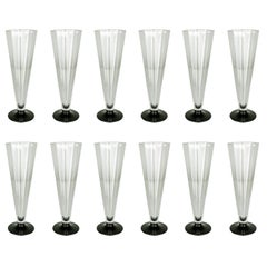 Flautas serie ottagonali de cristal de Murano transparente y negro de Carlo Moretti, 1974