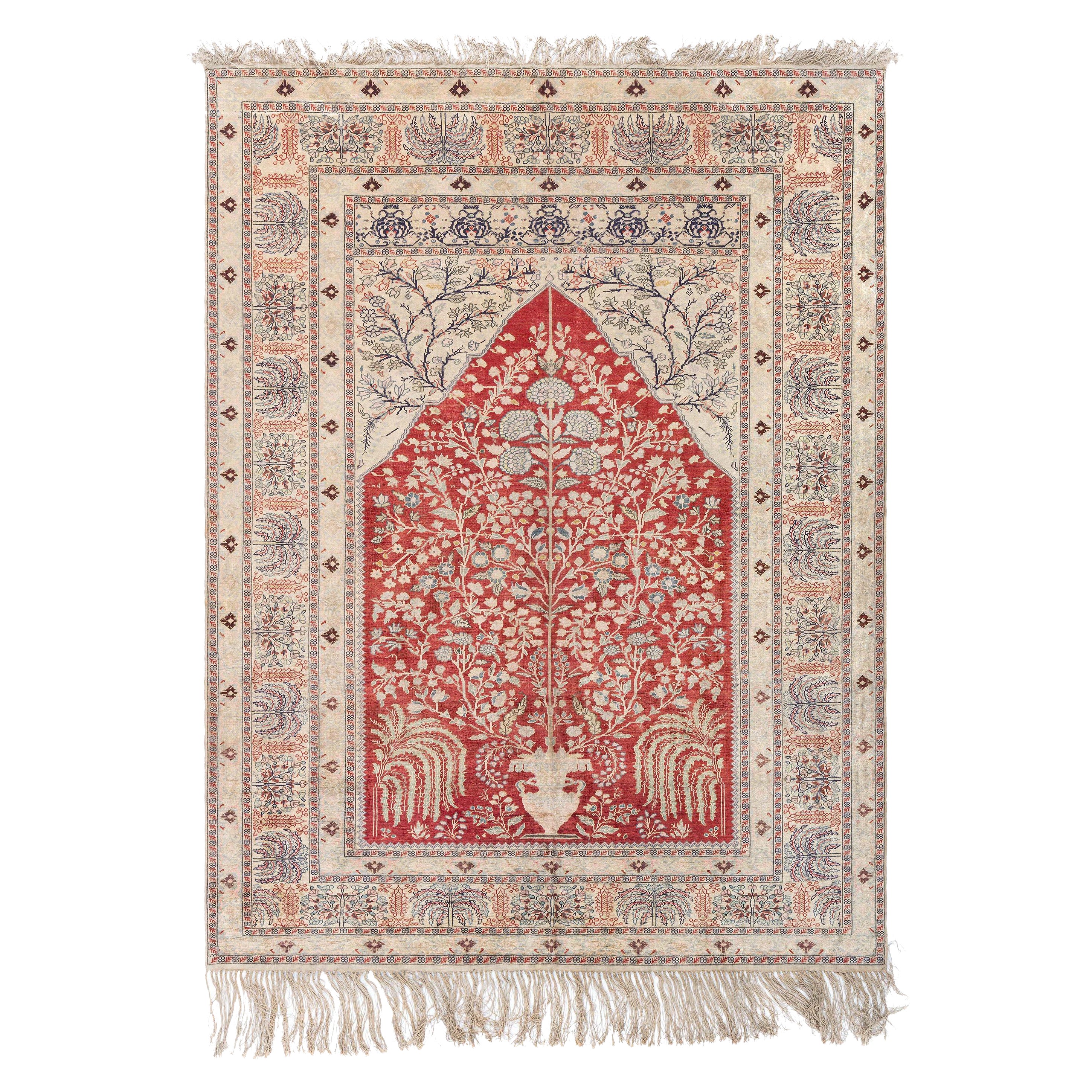 Early 20th Century Turkish Handmade Silk Rug For Sale