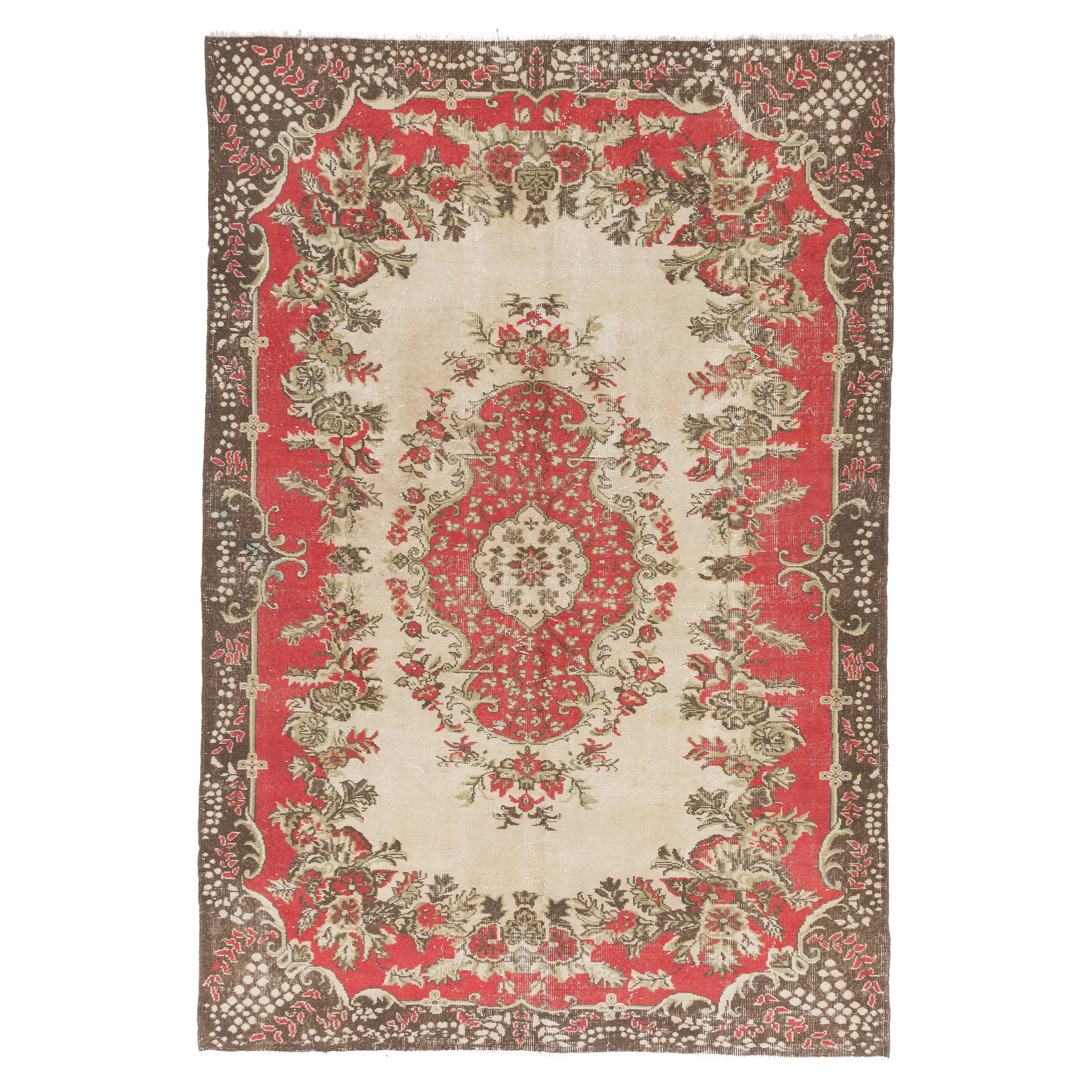 6.5x9.7 Ft Vintage Handmade Turkish Oushak Area Rug with Floral Medallion Design