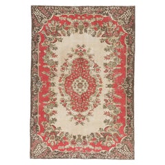 Handgefertigter türkischer Oushak-Teppich im Vintage-Stil mit floralem Medaillon-Design 6,5x9.7 Ft