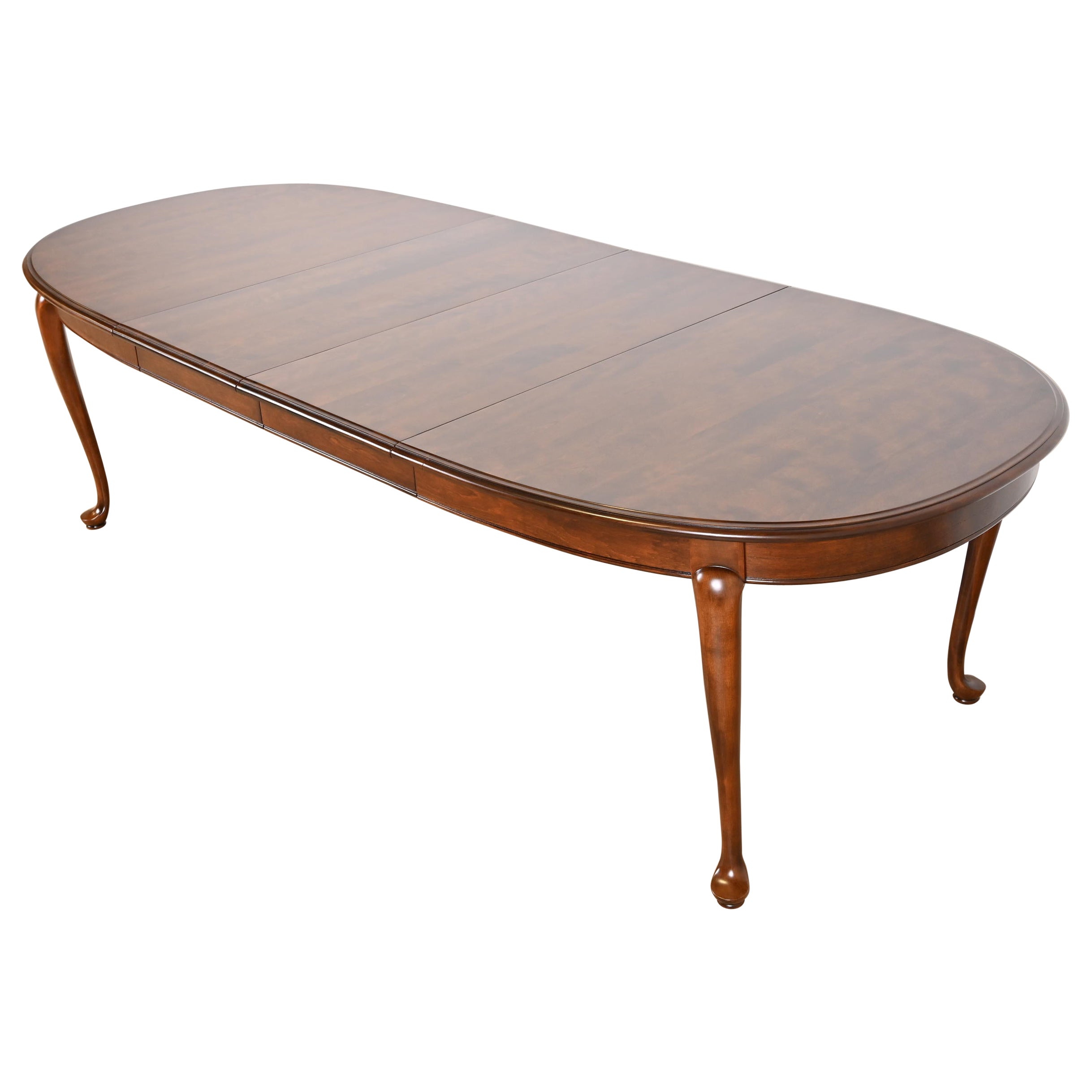 Queen Anne Solid Cherry Wood Extension Dining Table, Newly Refinished For Sale