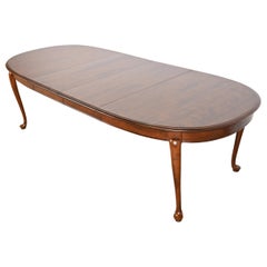 Used Queen Anne Solid Cherry Wood Extension Dining Table, Newly Refinished