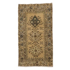 3.5x6.3 Ft Handmade Retro Triple Medallion Anatolian Woolen Small Rug in Beige