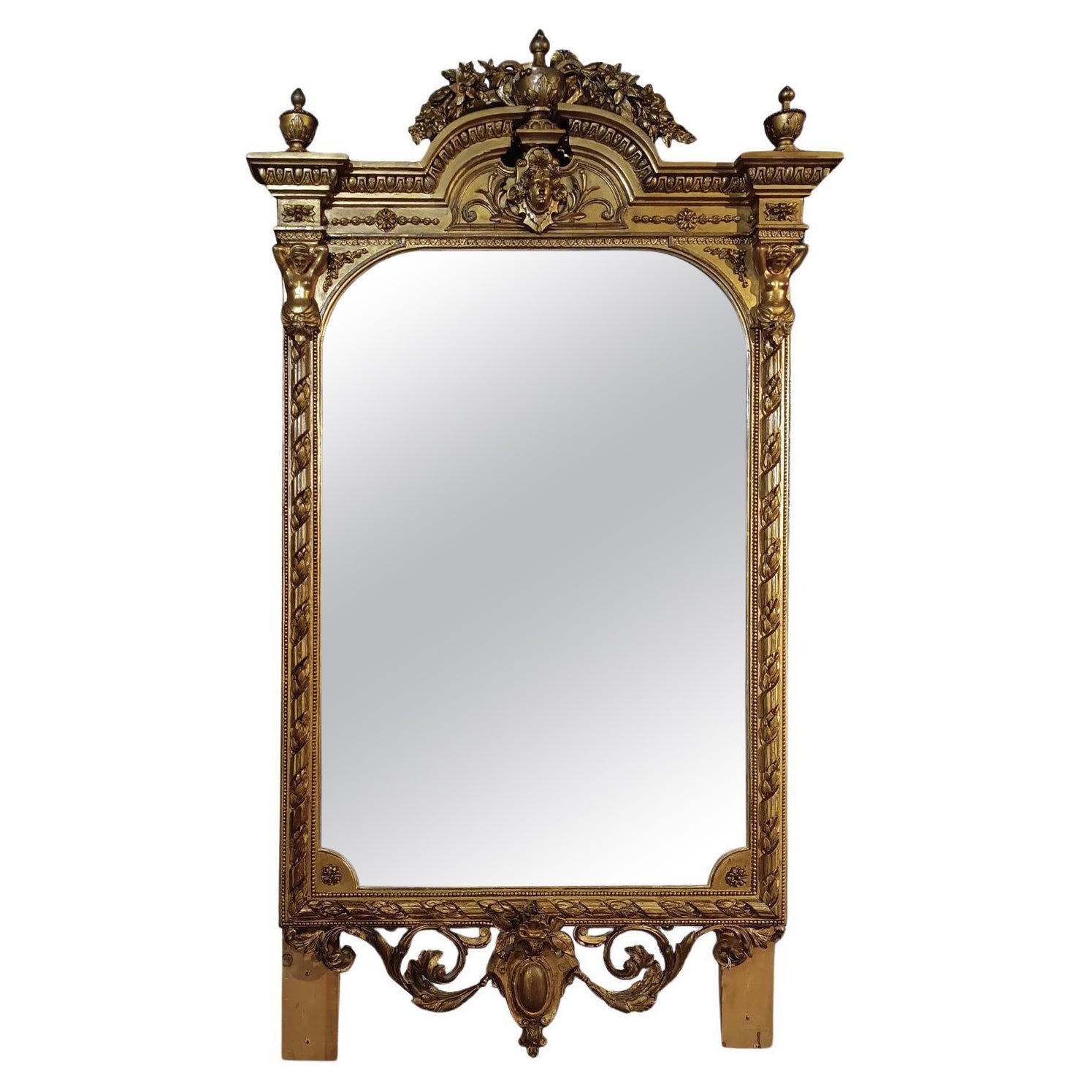 END OF THE 18th CENTURY GOLDEN MIRROR WITH CARYATIDS For Sale