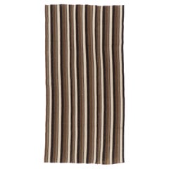 5x9.2 Ft Vintage Striped Turkish Kilim Rug, 100% Wool, Reversible, Brown & Beige