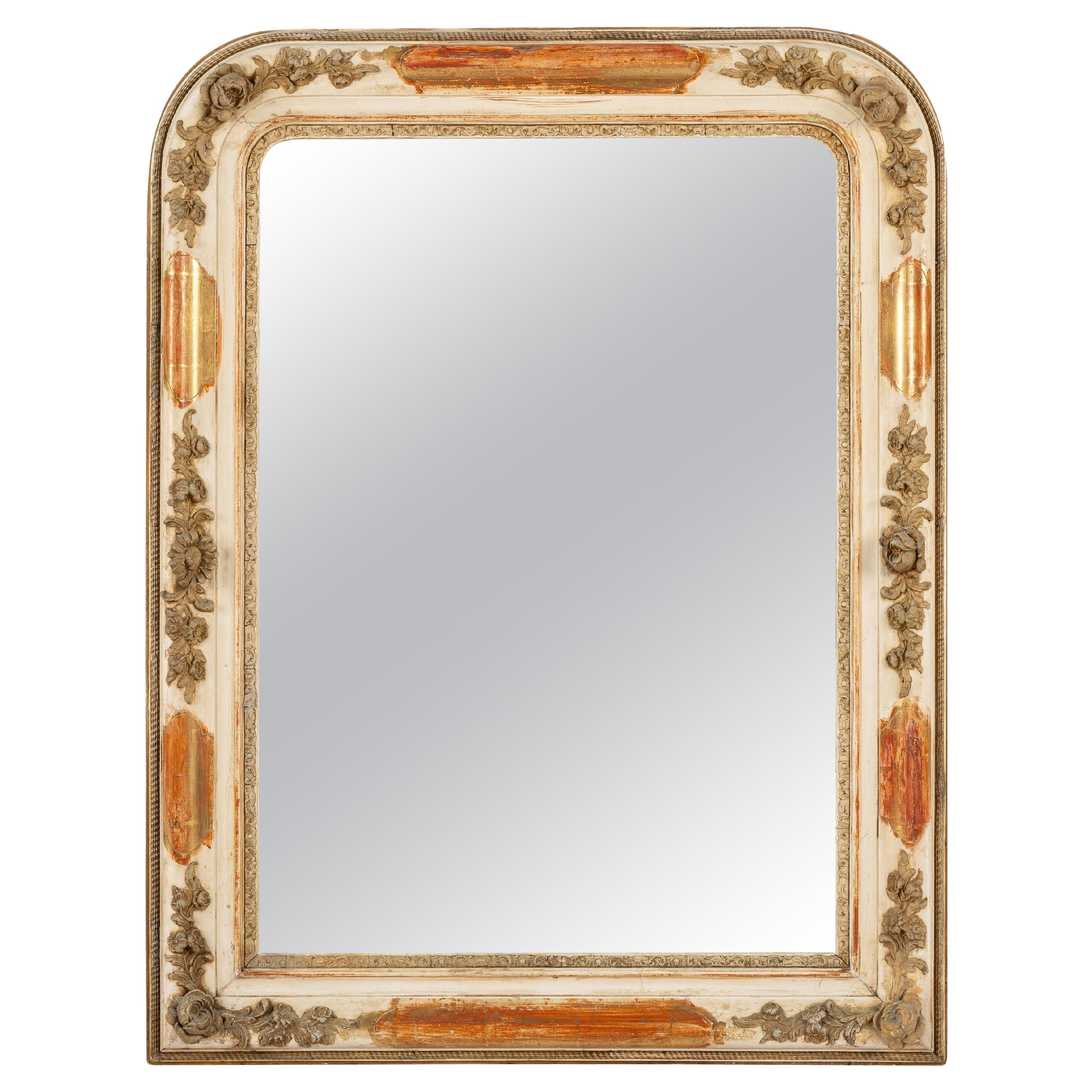  Antique mid 19th century faded gold gilt Frech Louis Philippe mantel mirror For Sale